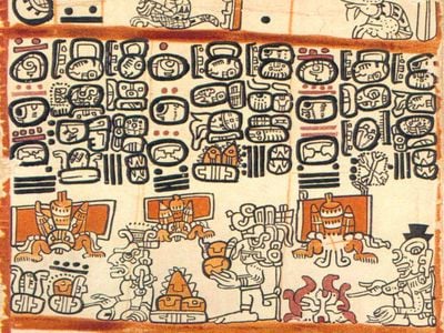 This page from the Madrid Codex depicts the Maya honey harvest.