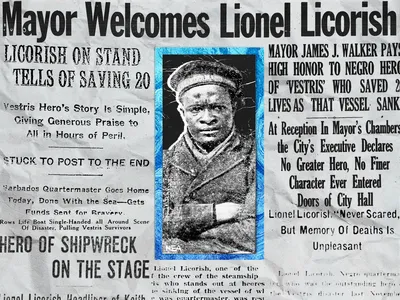 Lionel Licorish, a 23-year-old sailor from Barbados,&nbsp;spent 14 hours keeping a lifeboat afloat in stormy conditions and swimming through shark-infested waters to rescue survivors of the&nbsp;Vestris&nbsp;disaster.